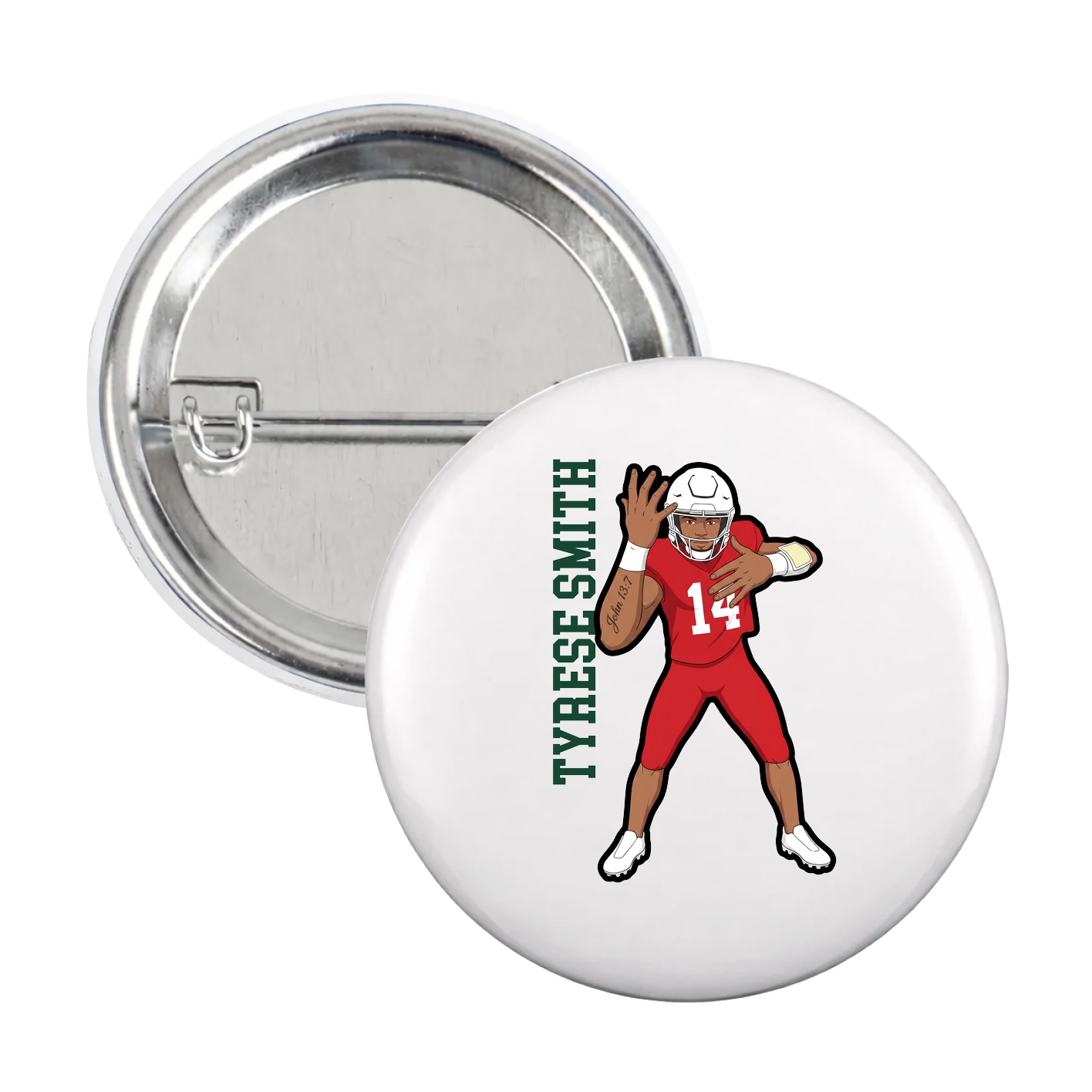 Game Day Button — Name Vertical in White