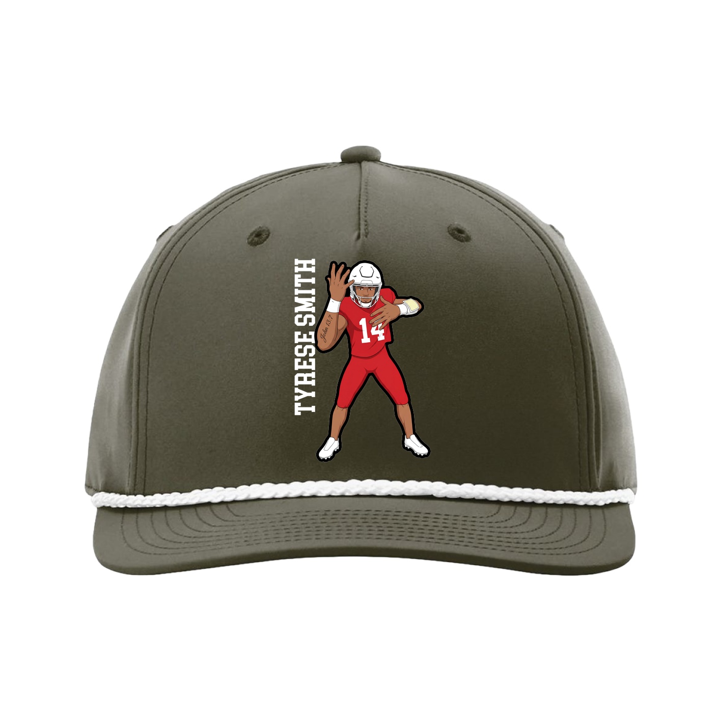 Five-Panel Classic Rope Cap — Name Vertical in Green