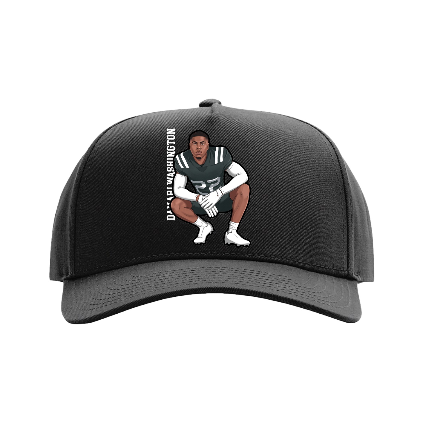 Full Fabric Five-Panel Champ Cap — Name Vertical in Black