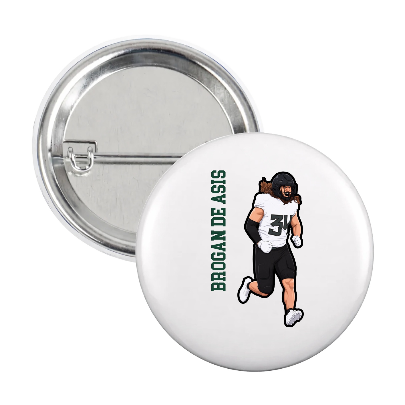 Game Day Button — Name Vertical in White