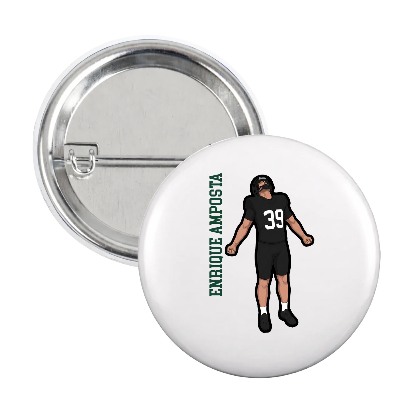 Game Day Button — Name Vertical in White