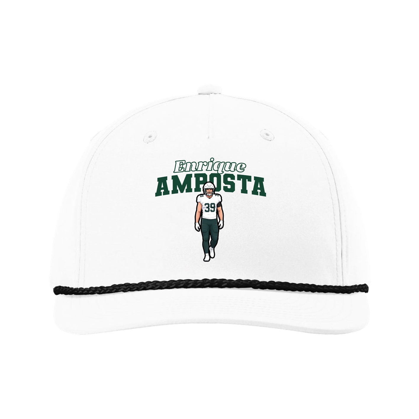 Five-Panel Classic Rope Cap — Name Arch in White