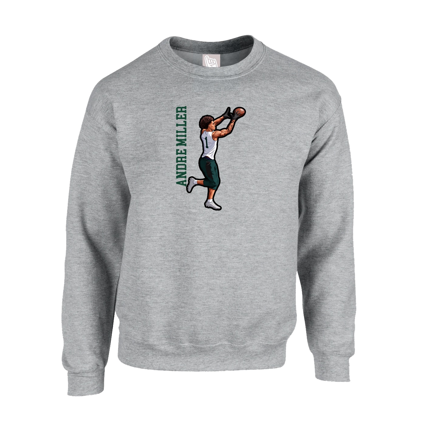 Fleece Crew — Name Vertical in Grey