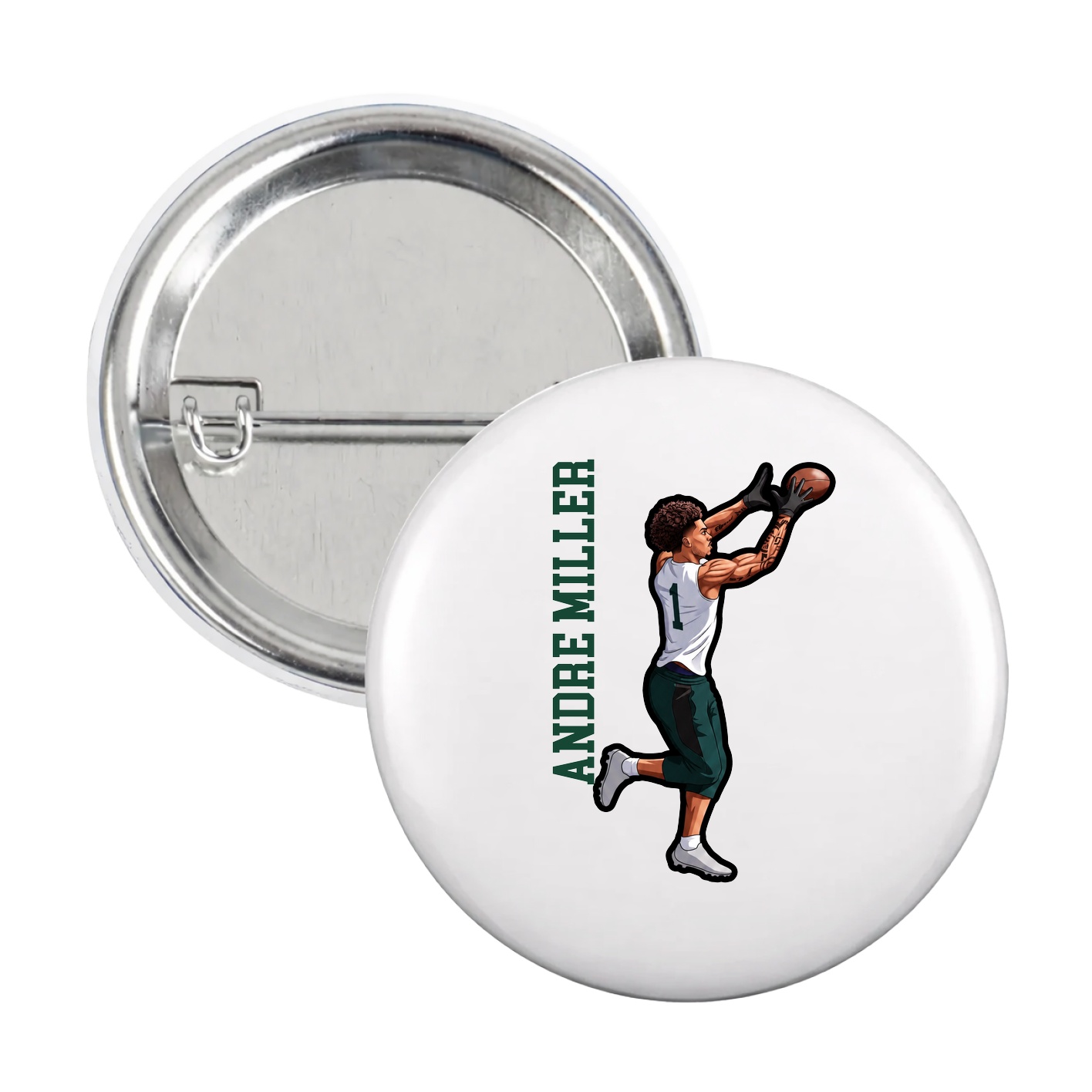 Game Day Button — Name Vertical in White