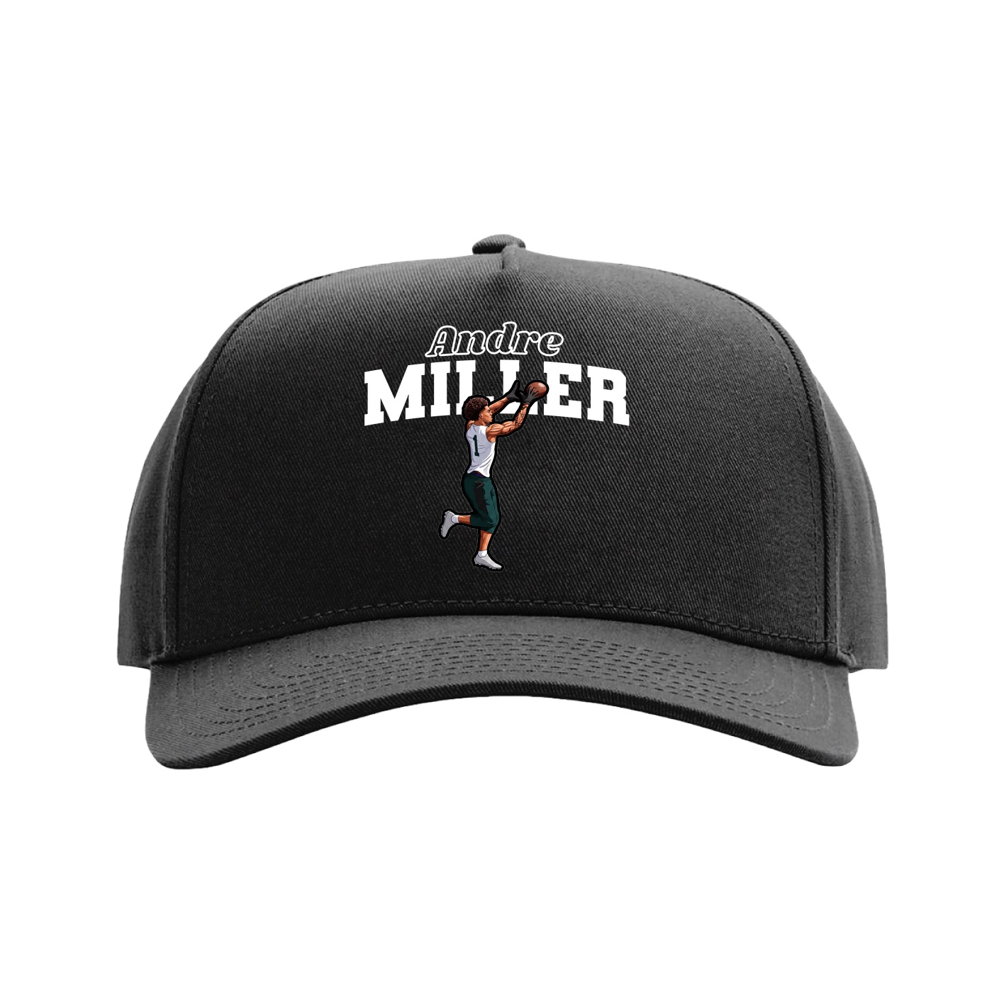 Full Fabric Five-Panel Champ Cap — Name Arch in Black