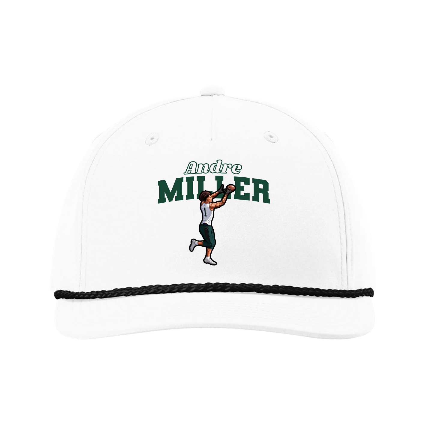 Five-Panel Classic Rope Cap — Name Arch in White