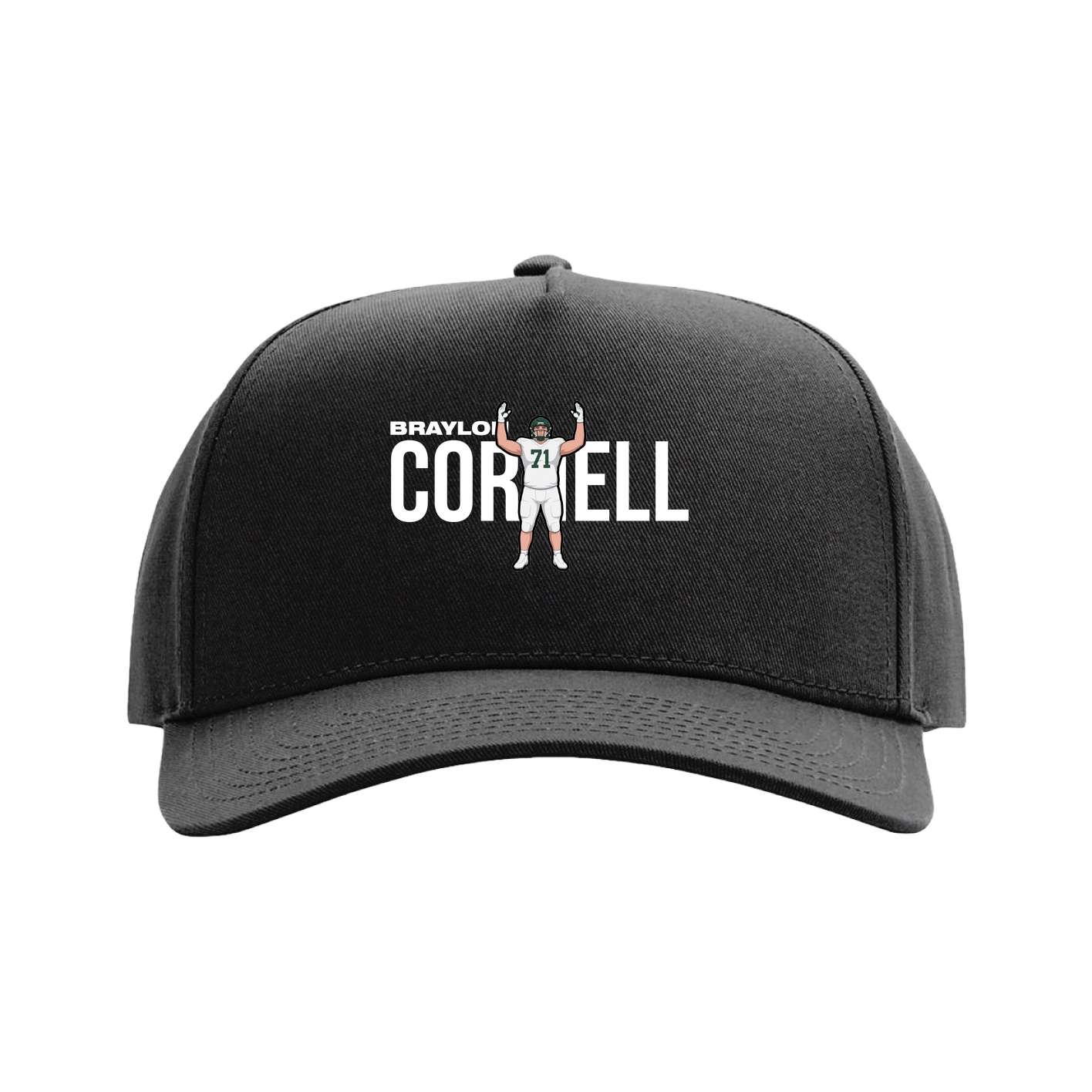 Full Fabric Five-Panel Champ Cap — Player Name in Black