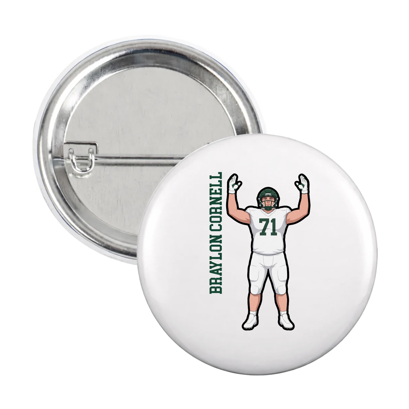 Game Day Button — Name Vertical in White