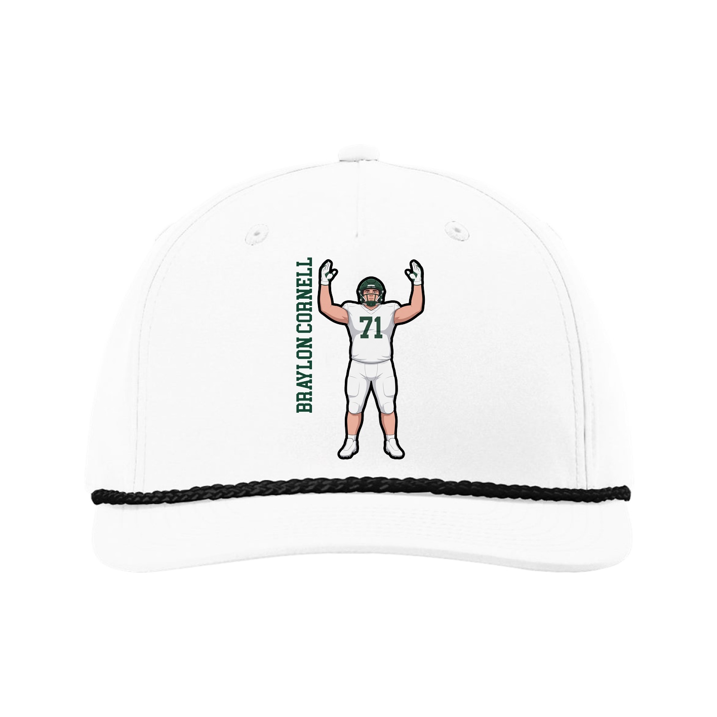 Five-Panel Classic Rope Cap — Name Vertical in White