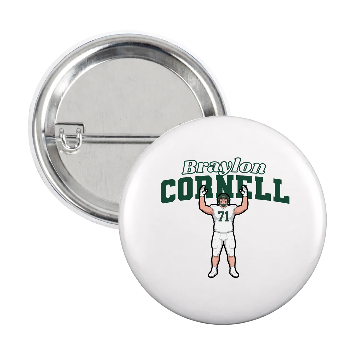 Game Day Button — Name Arch in White