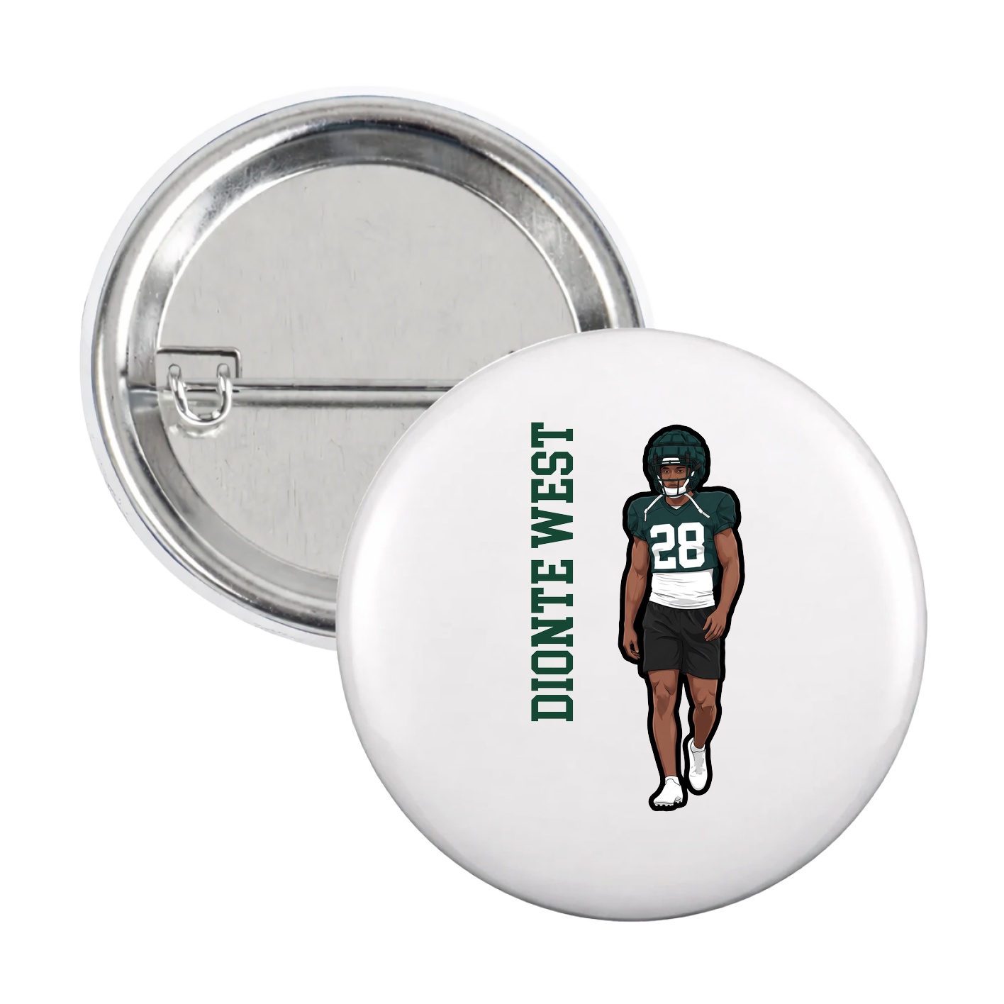 Game Day Button — Name Vertical in White