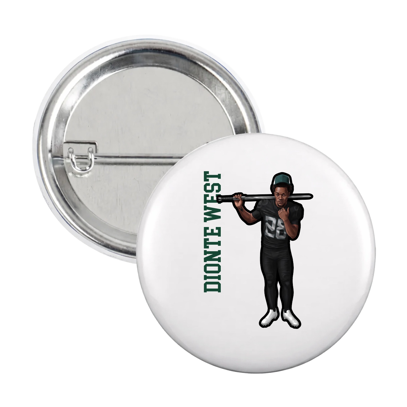 Game Day Button — Name Vertical in White
