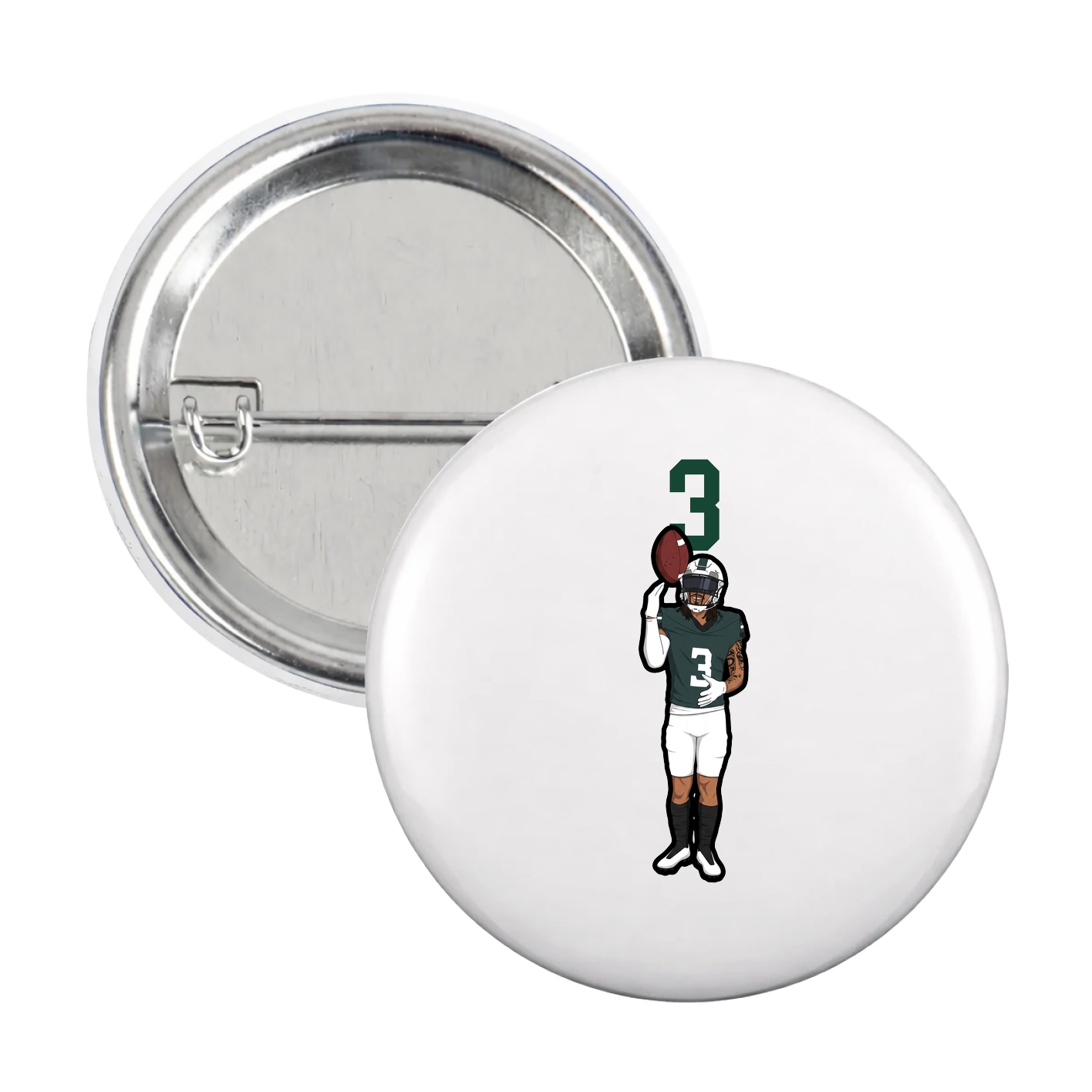 Game Day Button — Number Top in White