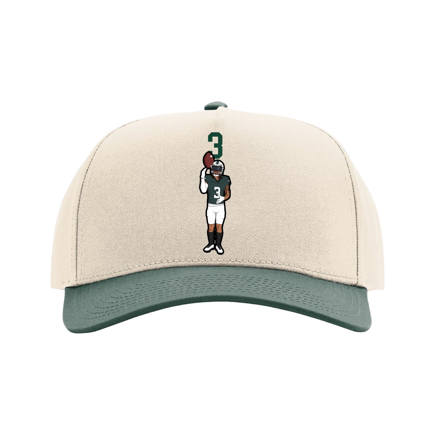 Full Fabric Five-Panel Champ Cap — Number Top in Cream/Green