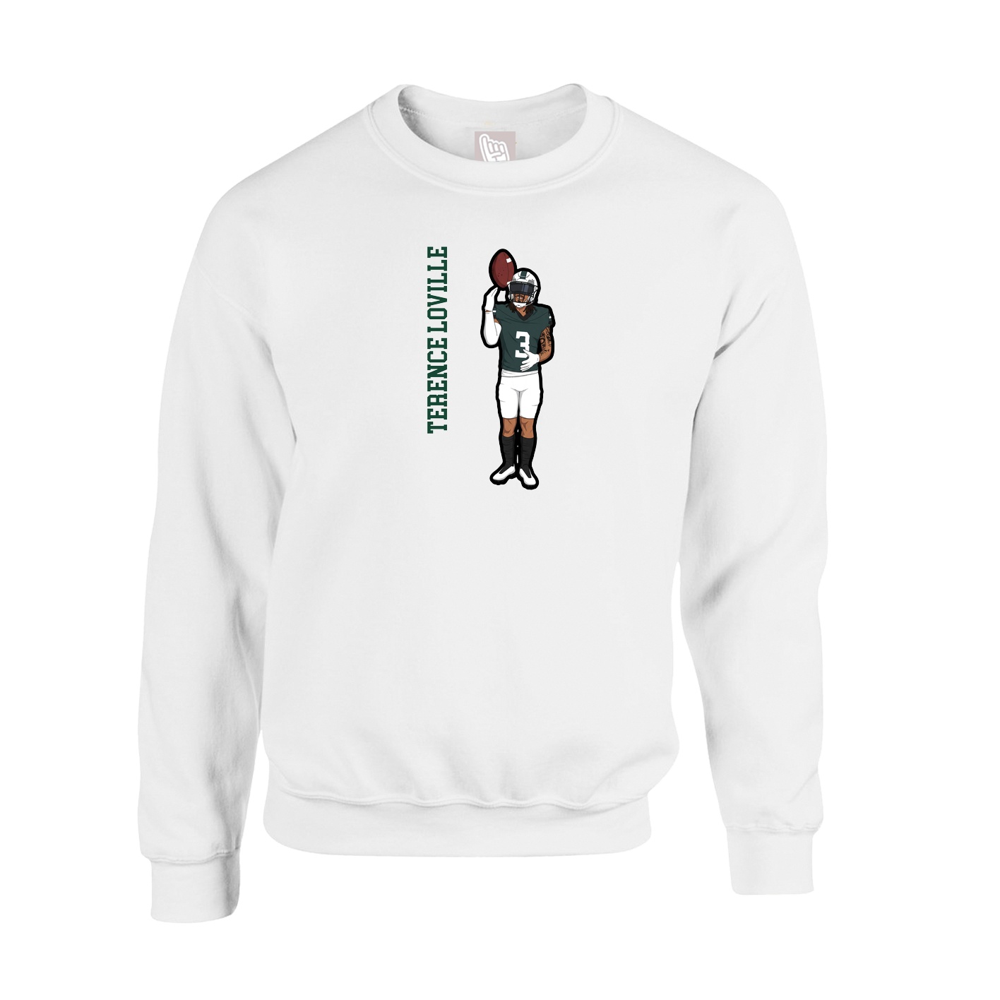 Fleece Crew — Name Vertical in White