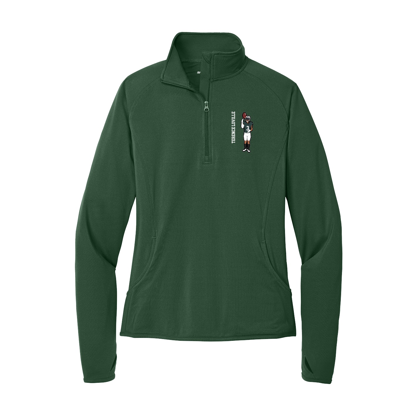 Women's Q-Zip Pullover — Name Vertical in Green