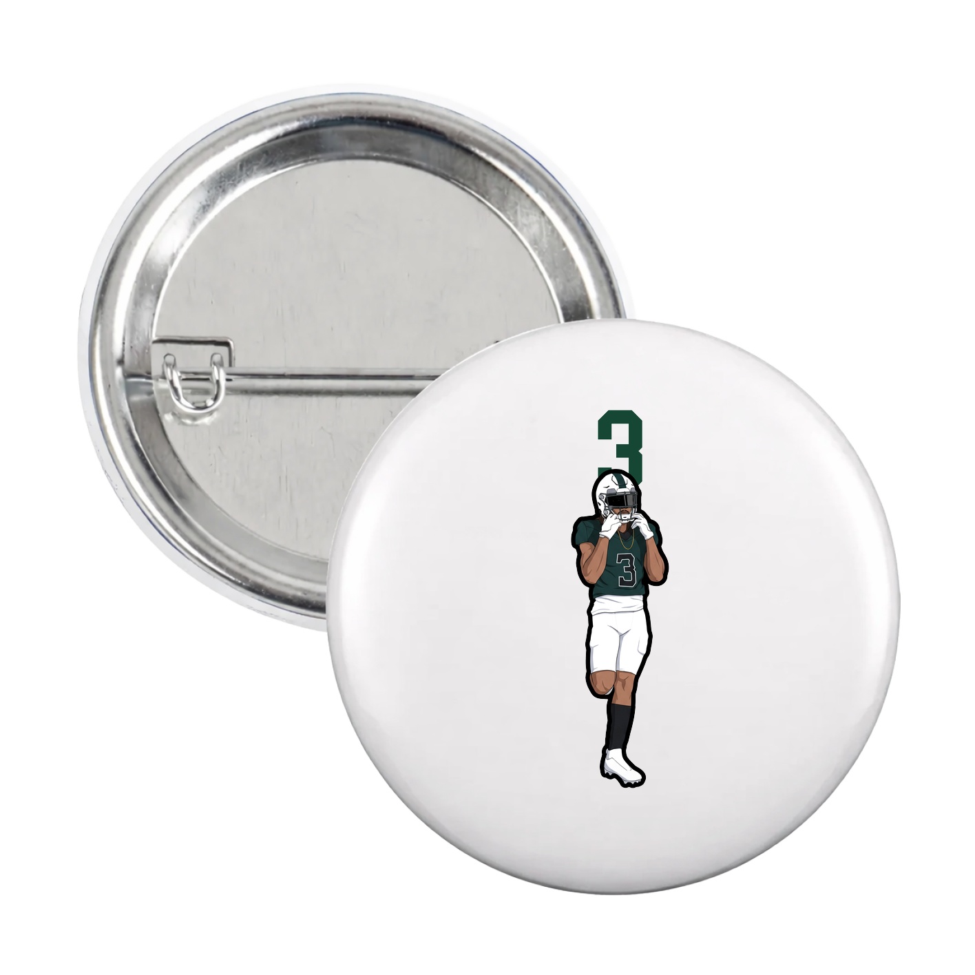 Game Day Button — Number Top in White