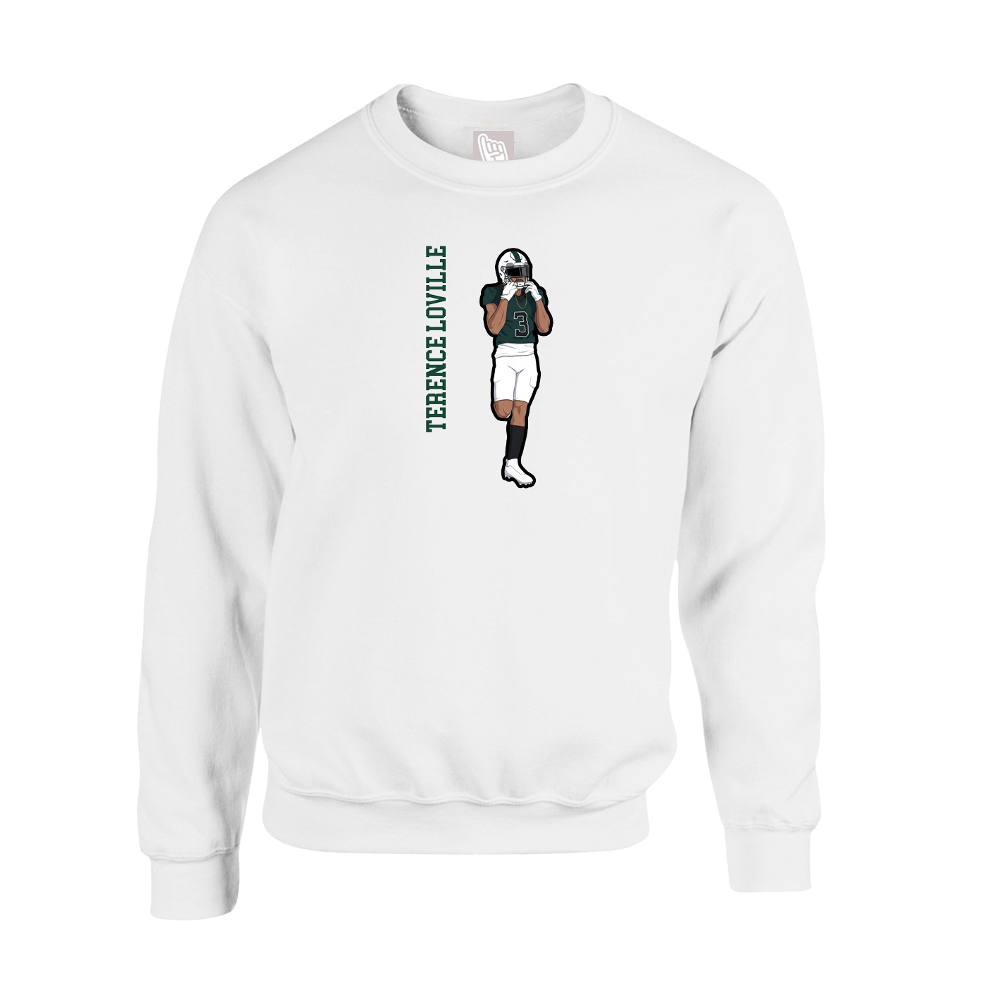 Fleece Crew — Name Vertical in White