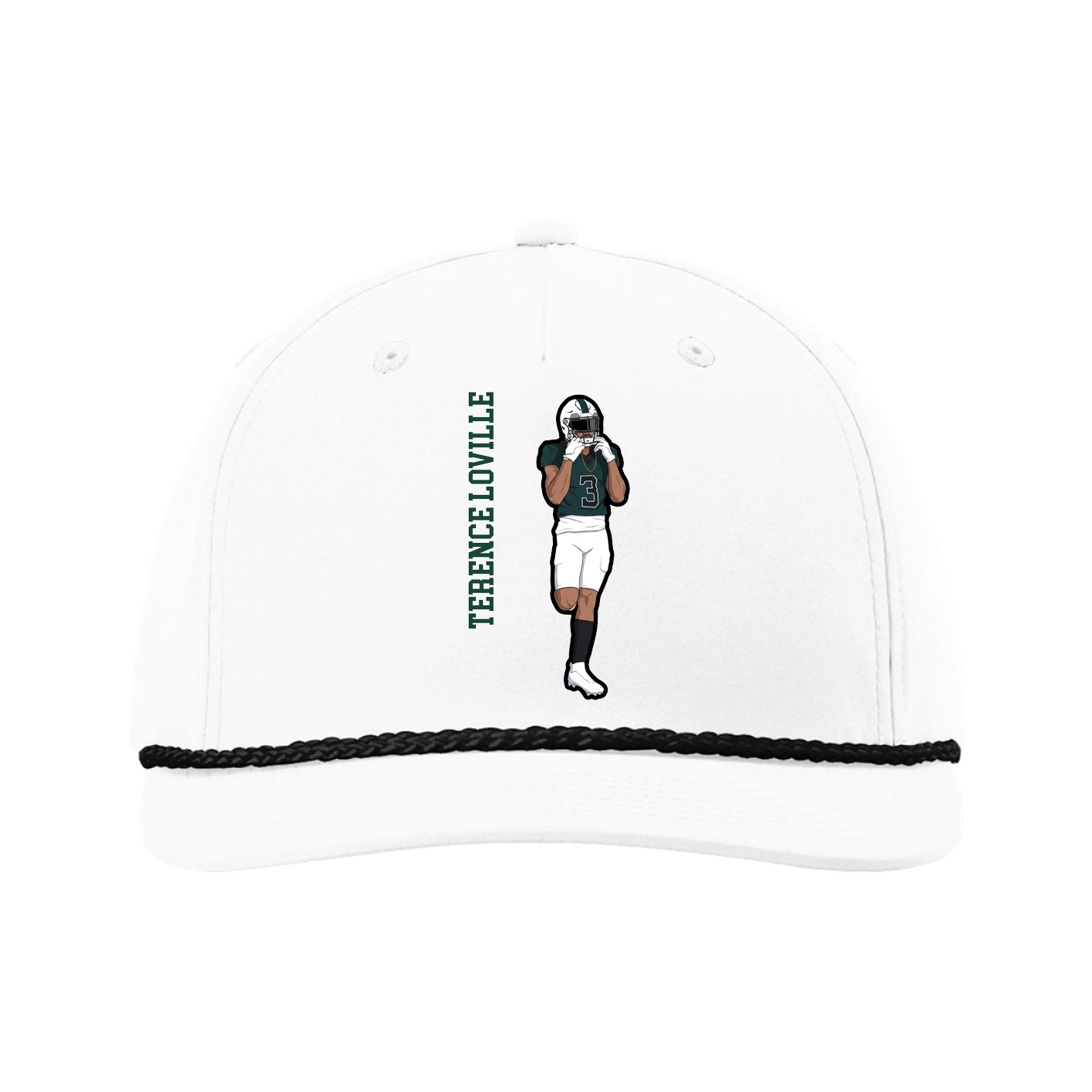Five-Panel Classic Rope Cap — Name Vertical in White