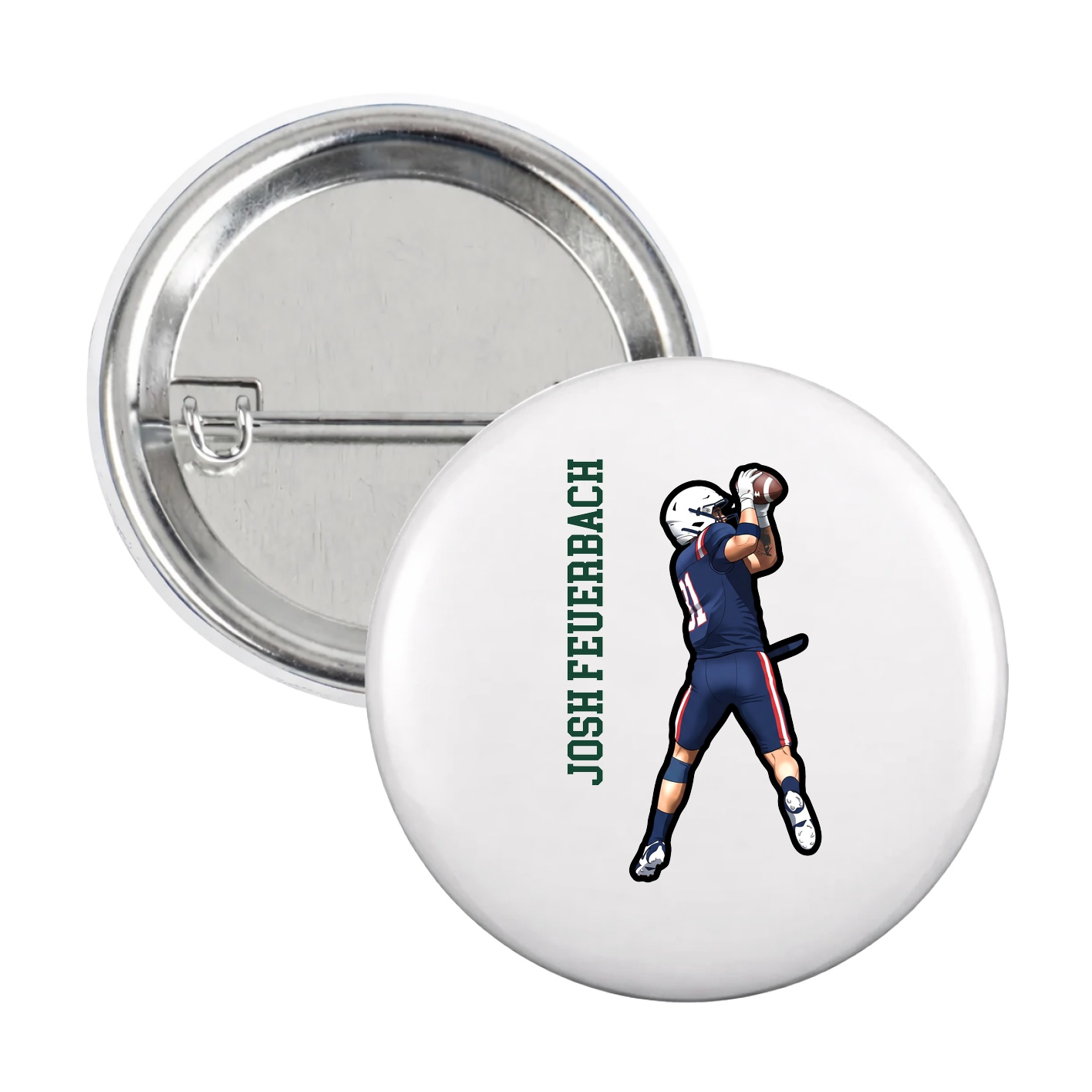 Game Day Button — Name Vertical in White