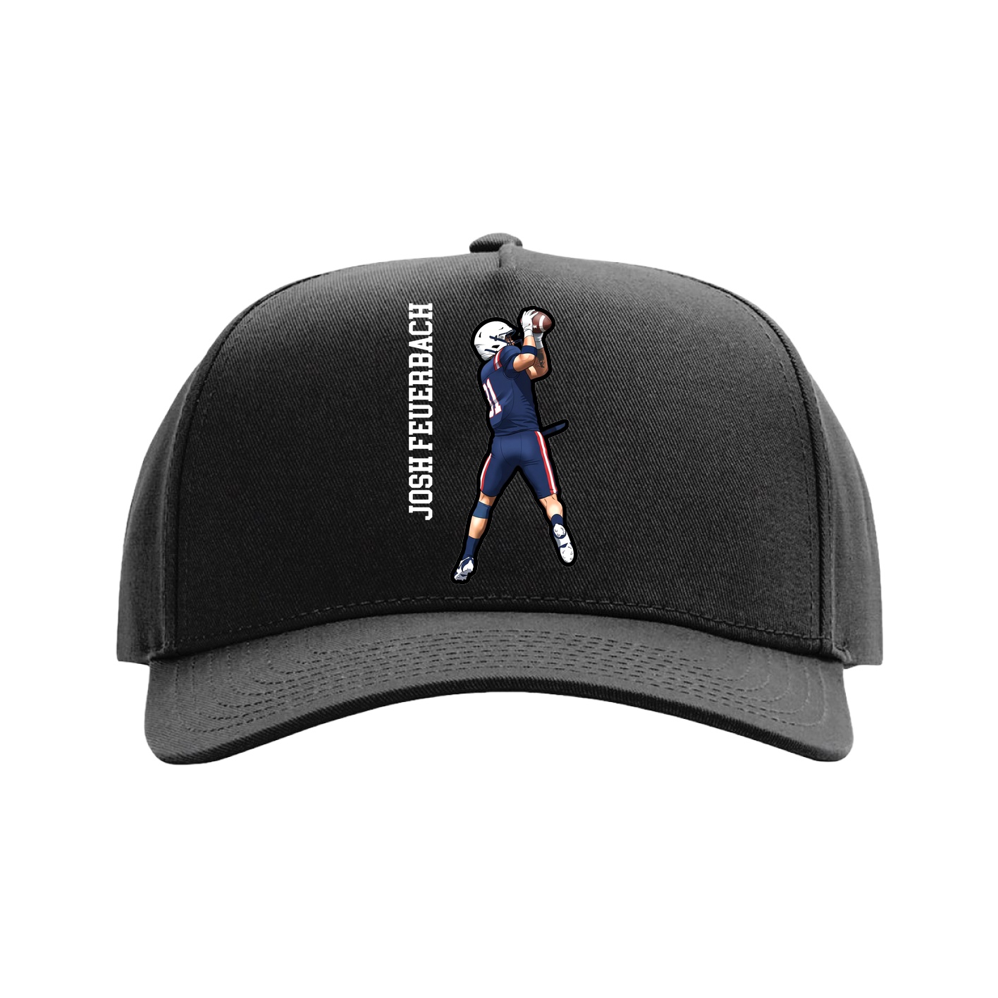 Full Fabric Five-Panel Champ Cap — Name Vertical in Black