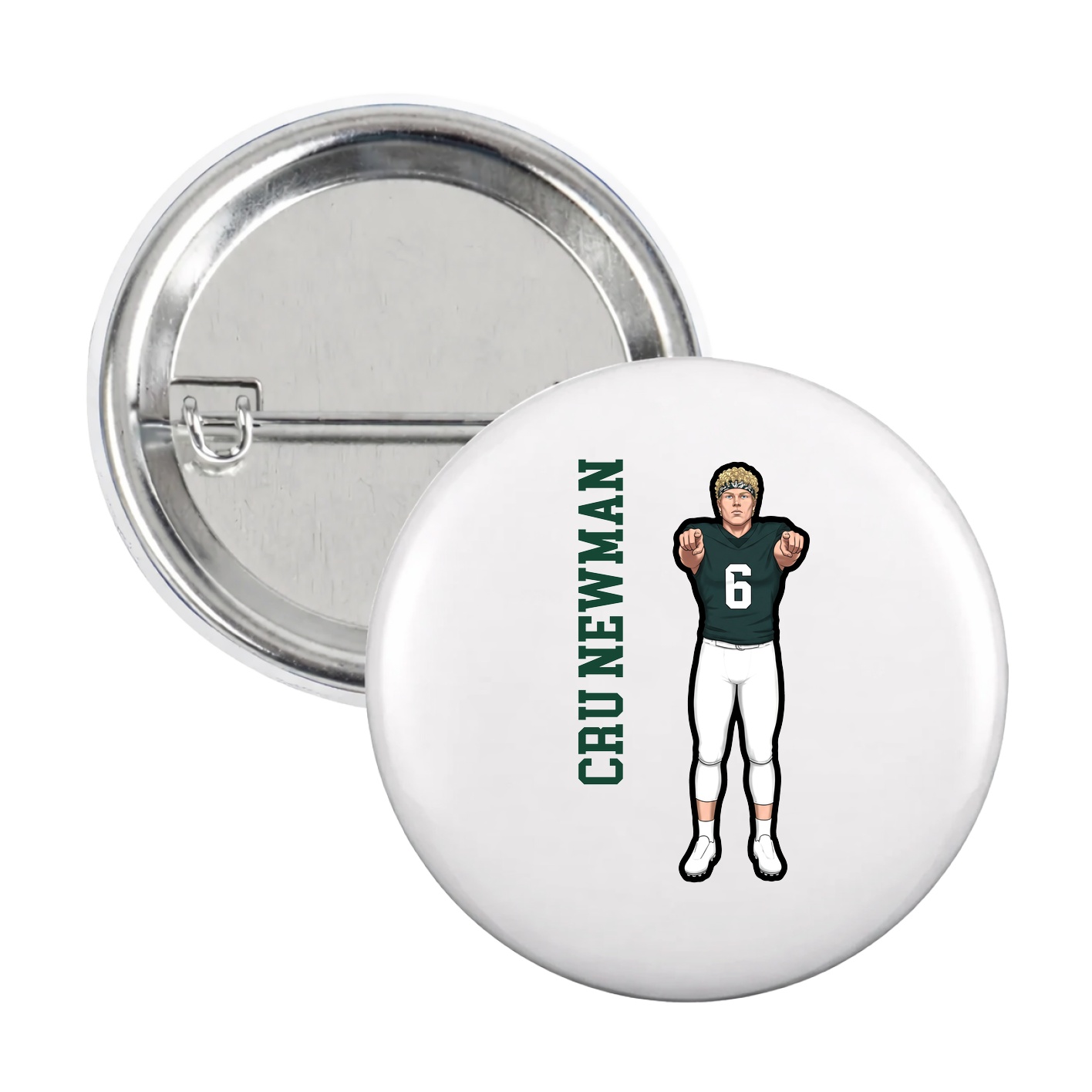 Game Day Button — Name Vertical in White