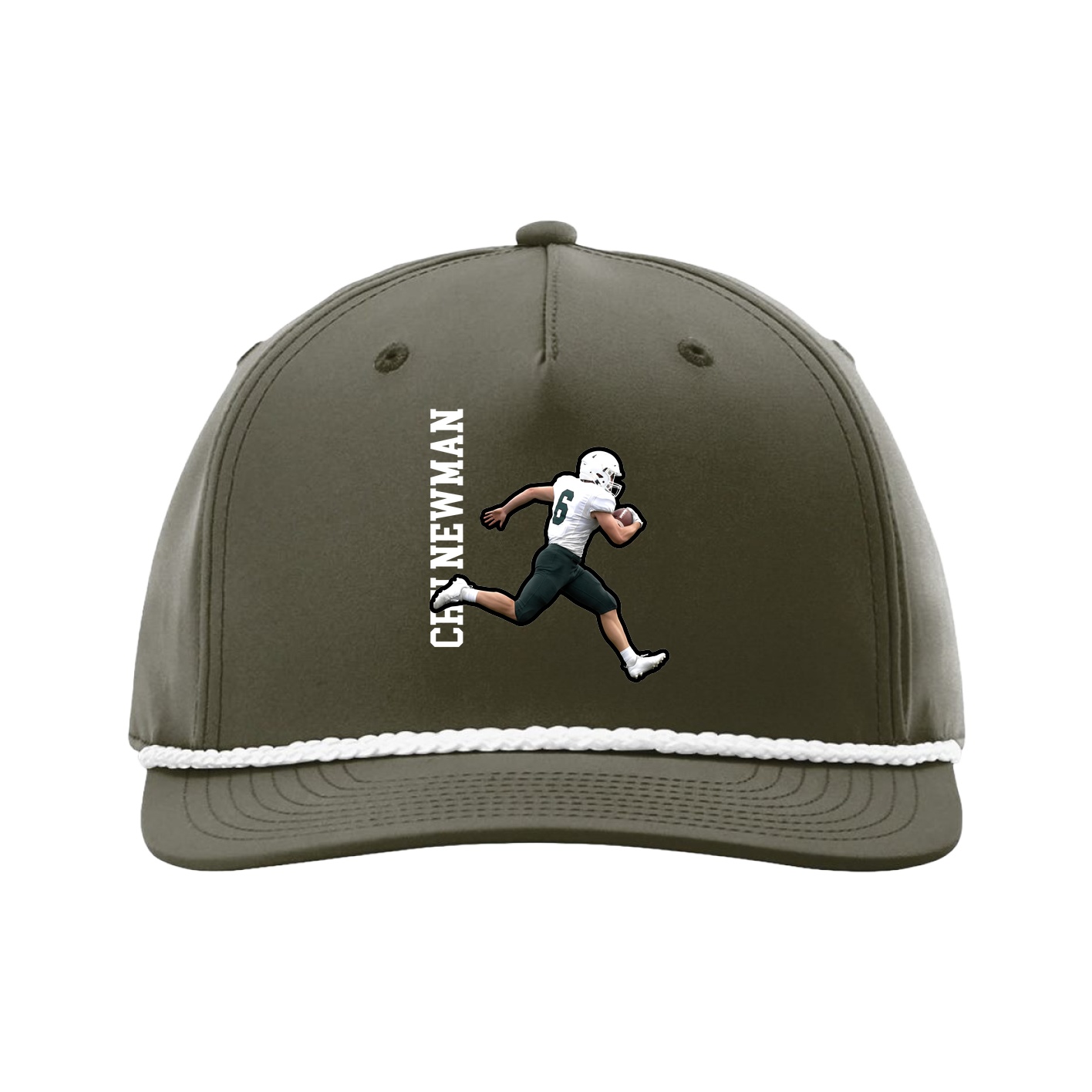 Five-Panel Classic Rope Cap — Name Vertical in Green
