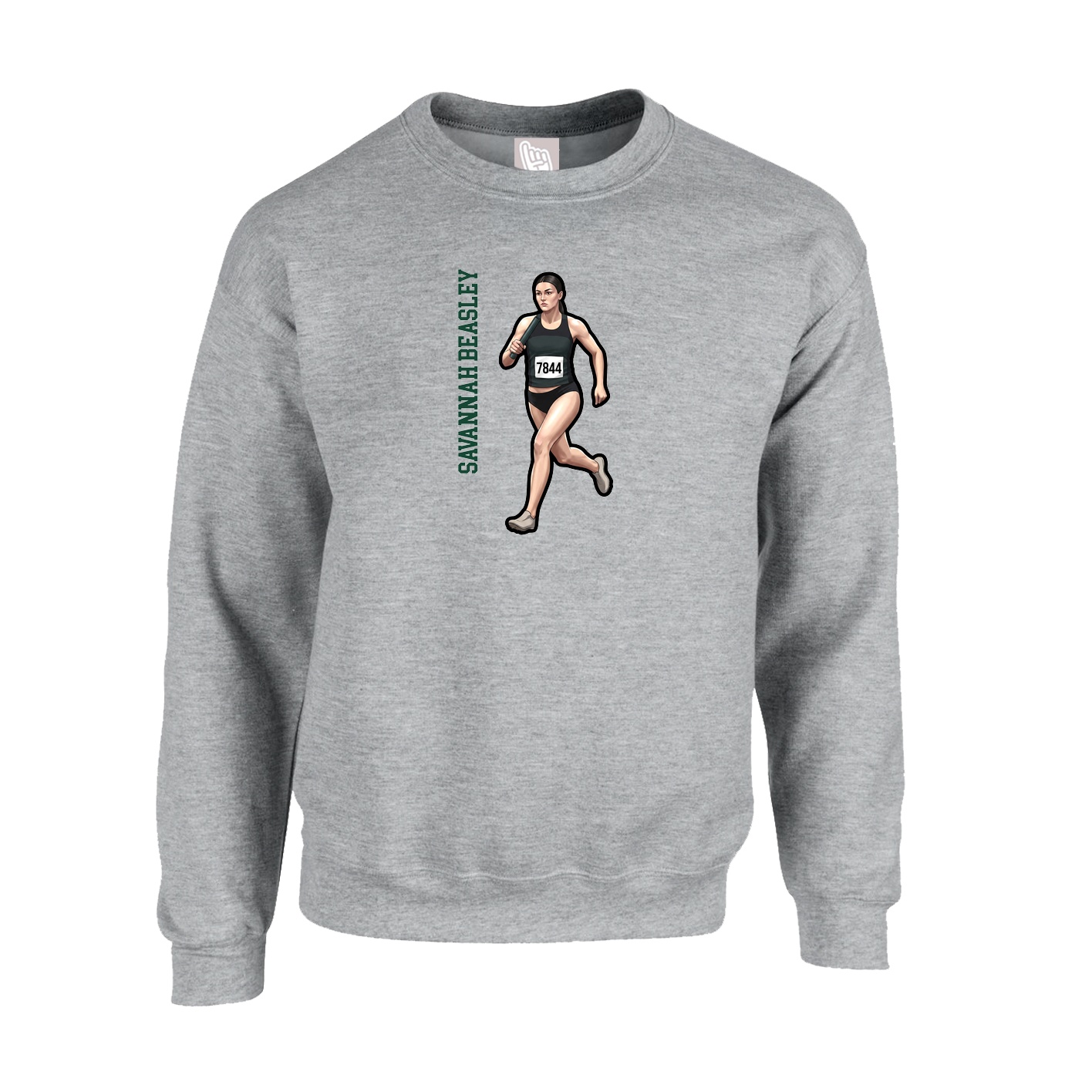 Fleece Crew — Name Vertical in Grey