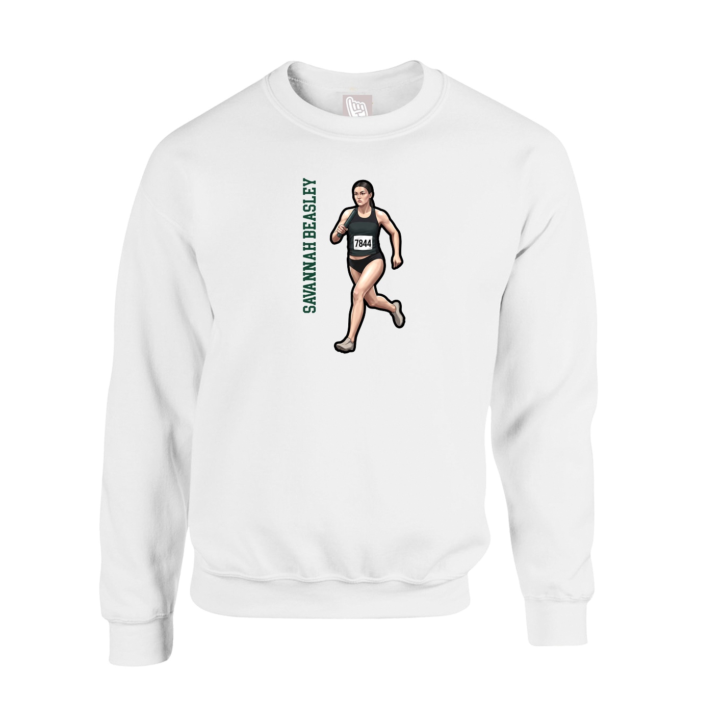 Fleece Crew — Name Vertical in White