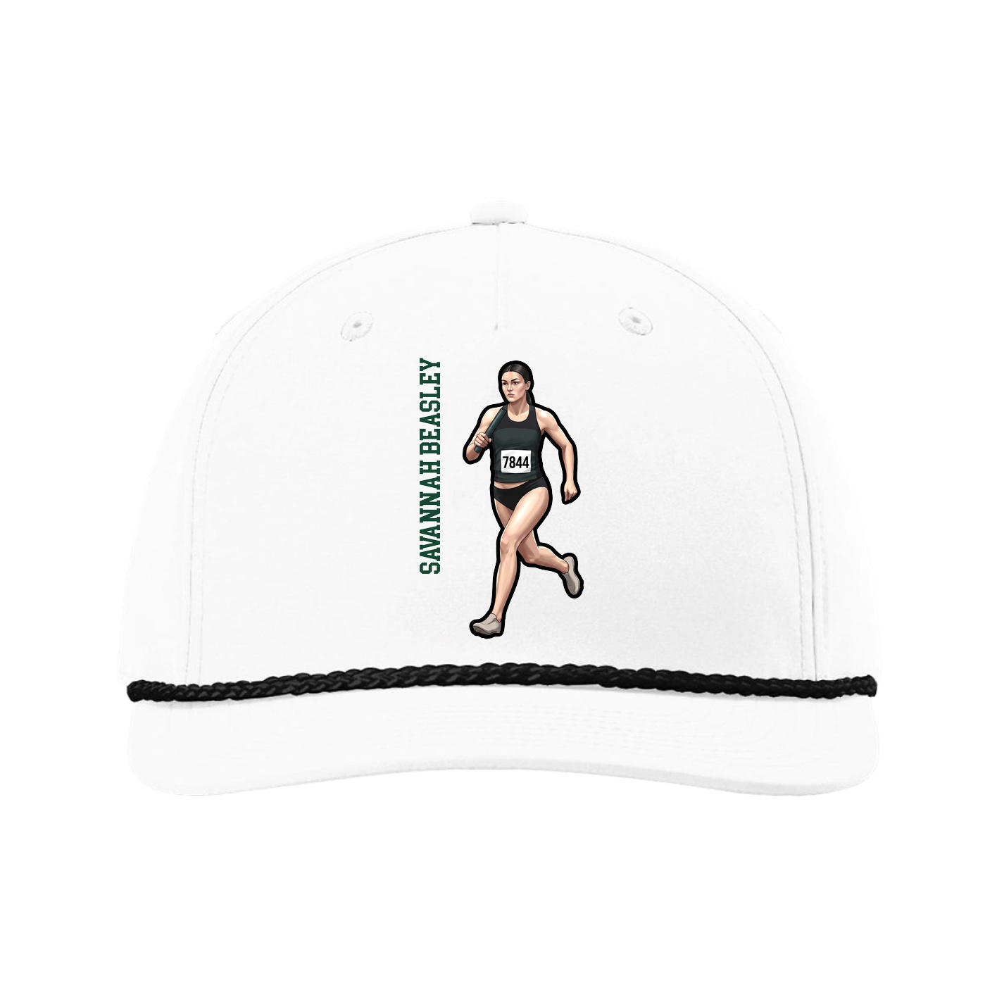 Five-Panel Classic Rope Cap — Name Vertical in White