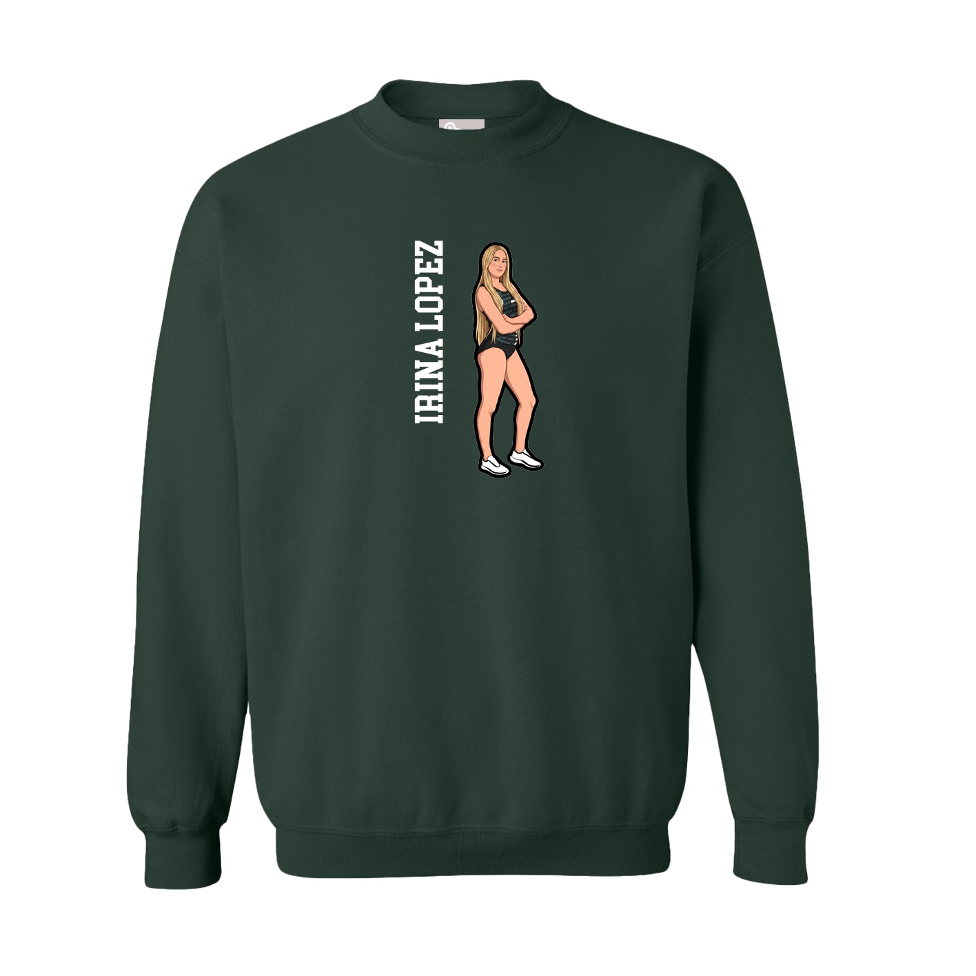 Fleece Crew — Name Vertical in Green