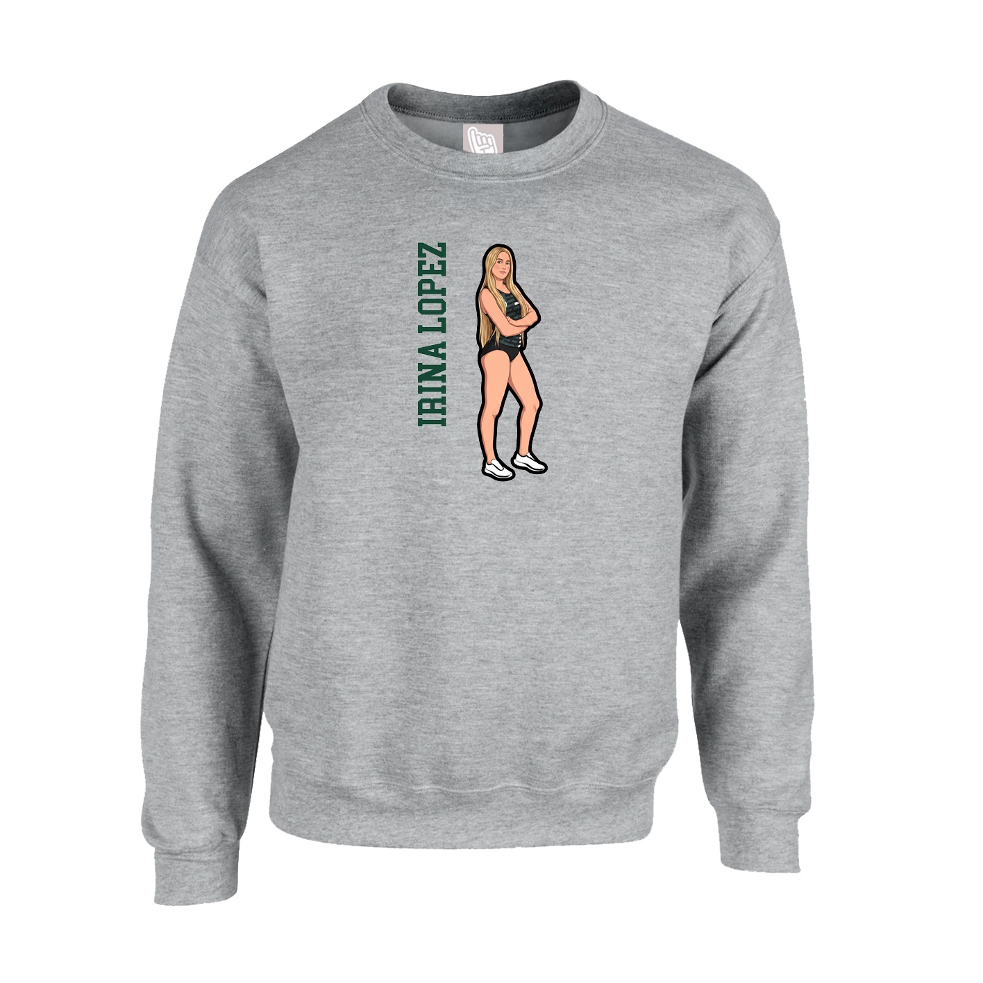 Fleece Crew — Name Vertical in Grey