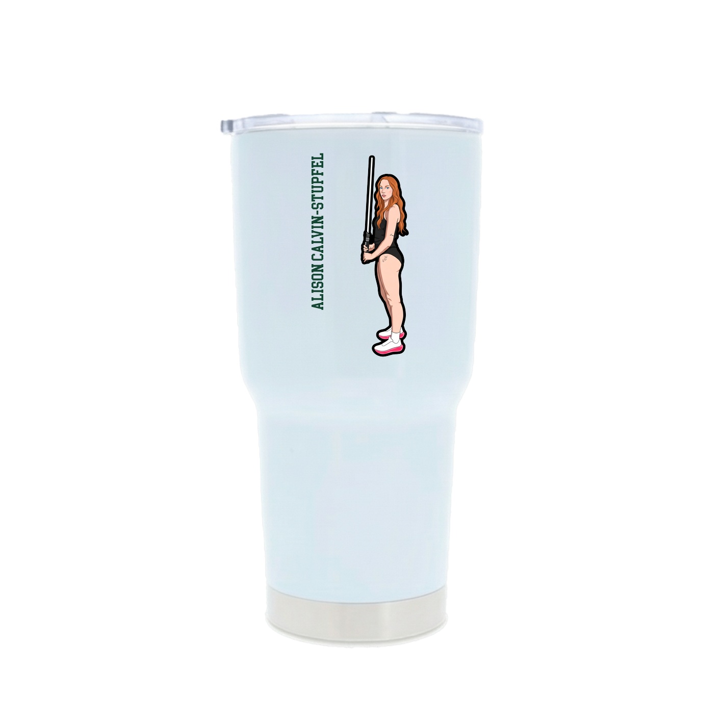 30oz Stainless Steel Tumbler — Name Vertical in White