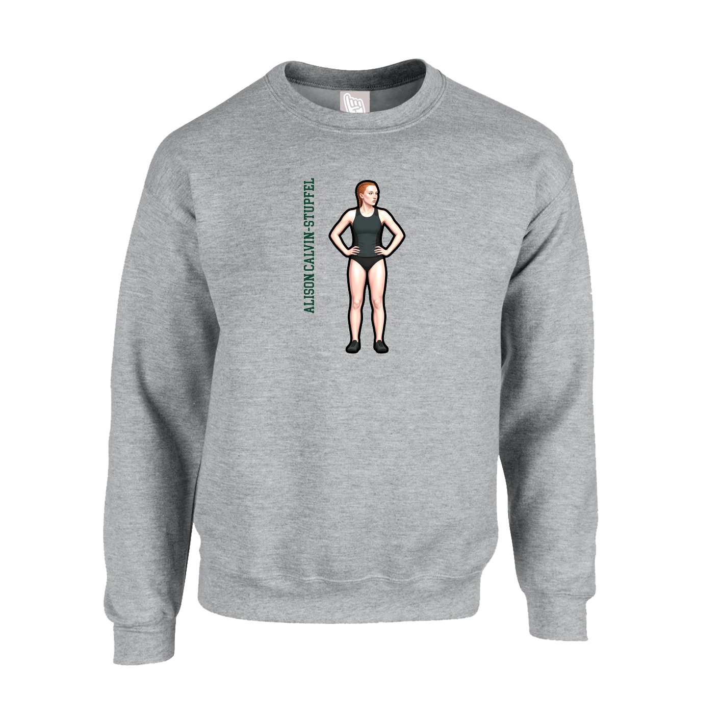 Fleece Crew — Name Vertical in Grey