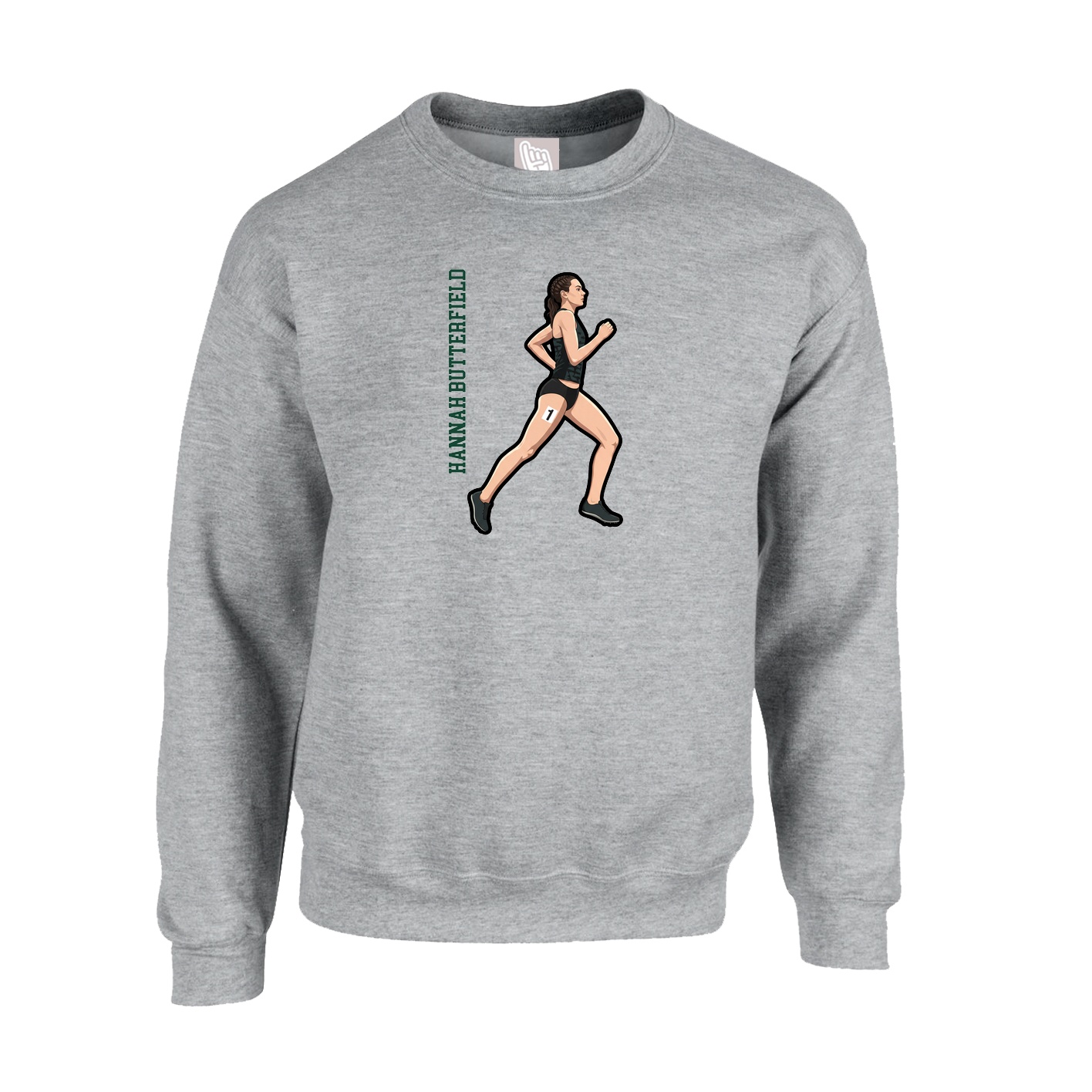 Fleece Crew — Name Vertical in Grey