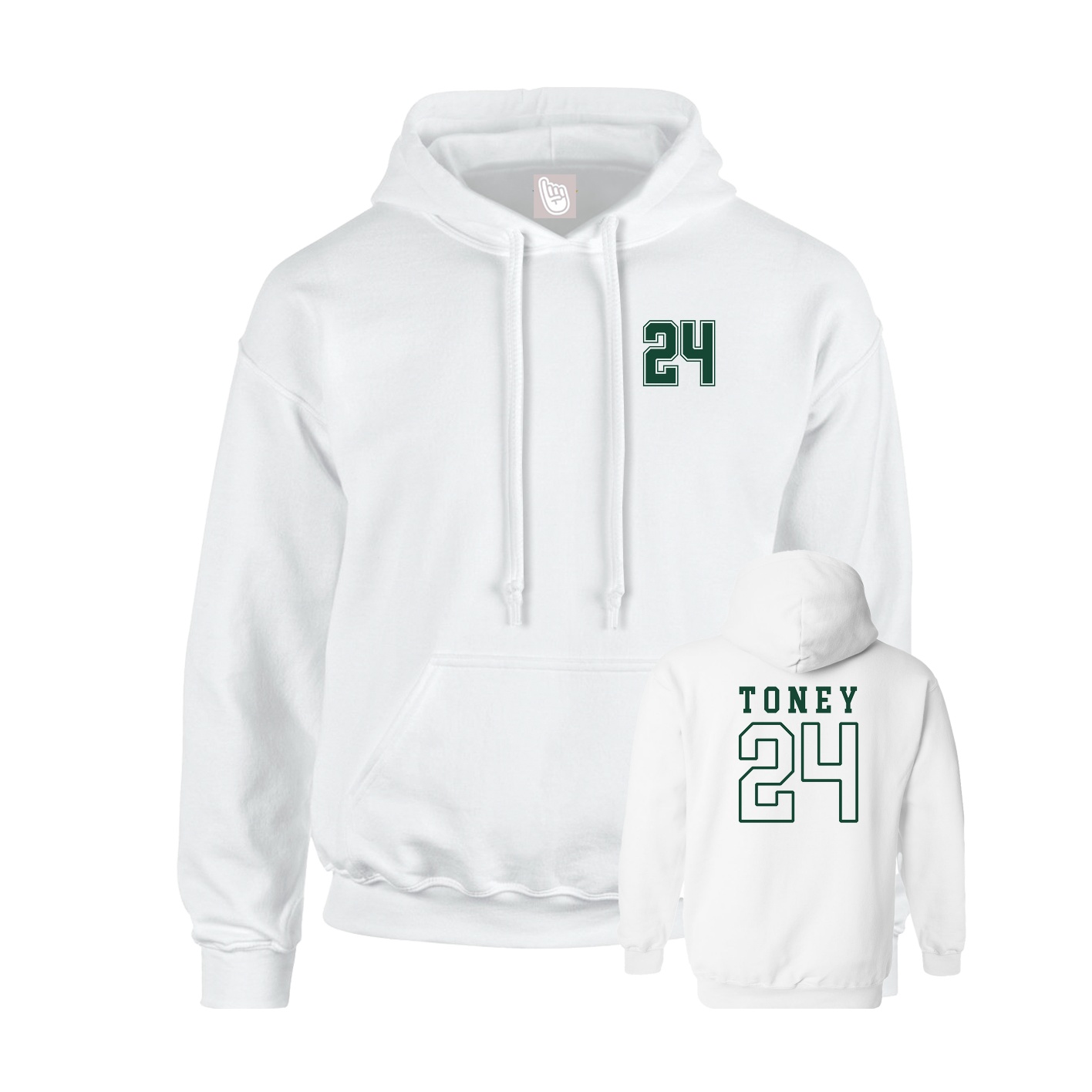 Youth Hoodie — Chest Back in White
