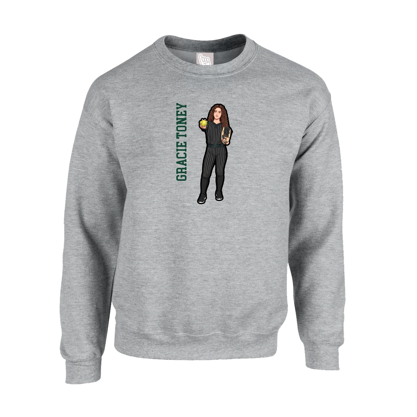 Fleece Crew — Name Vertical in Grey