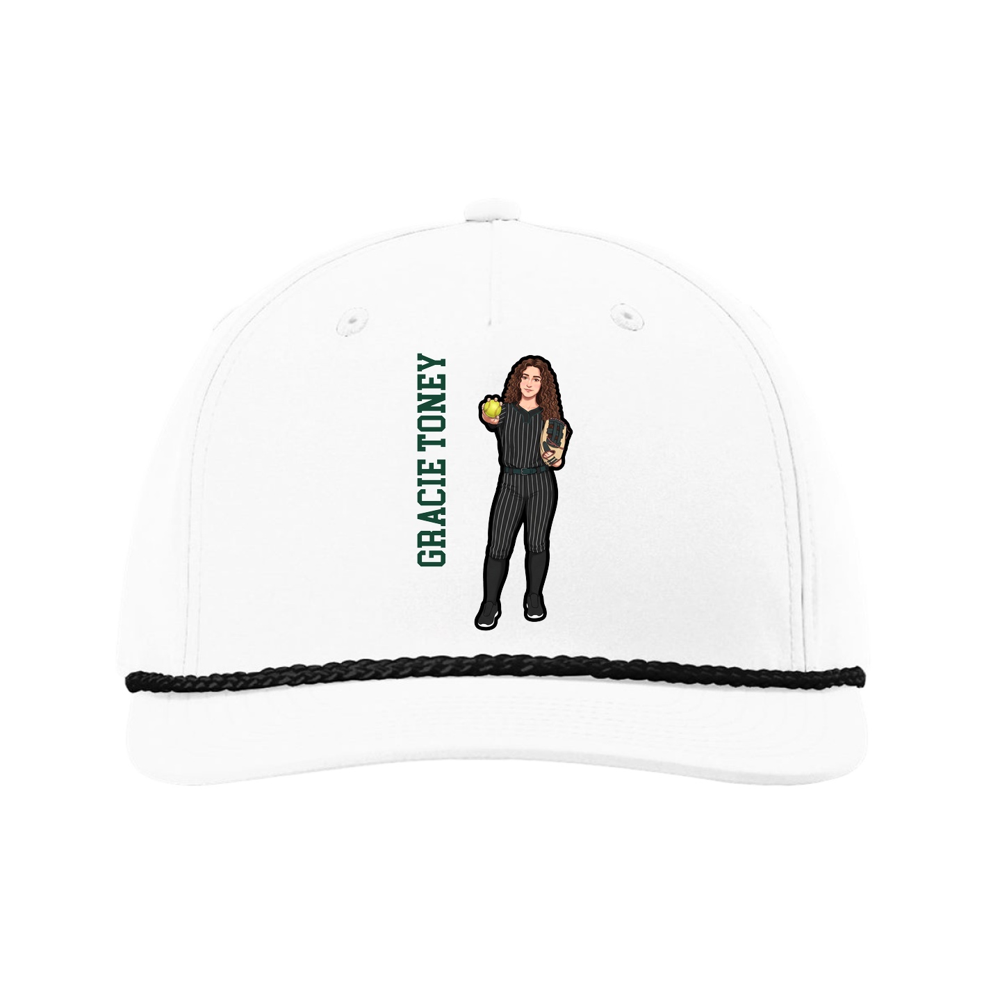 Five-Panel Classic Rope Cap — Name Vertical in White