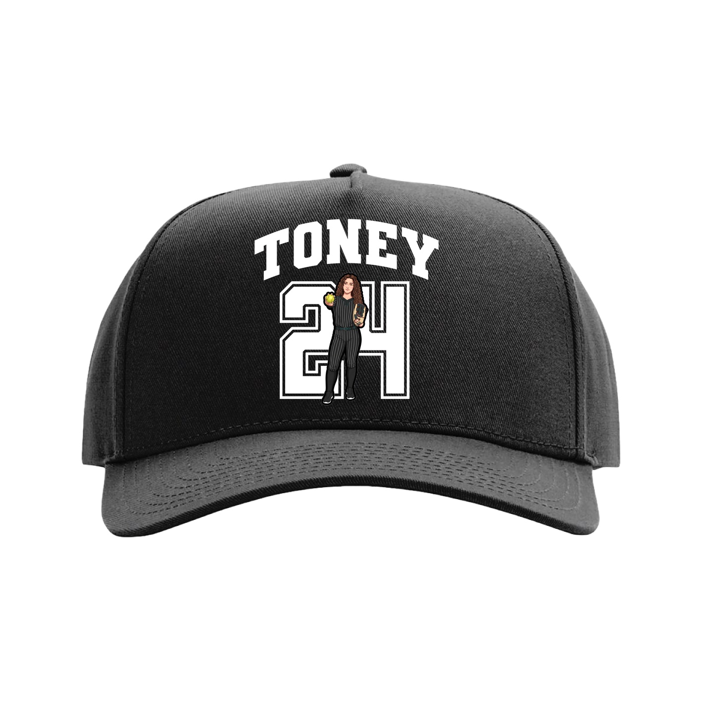 Full Fabric Five-Panel Champ Cap — Number in Black