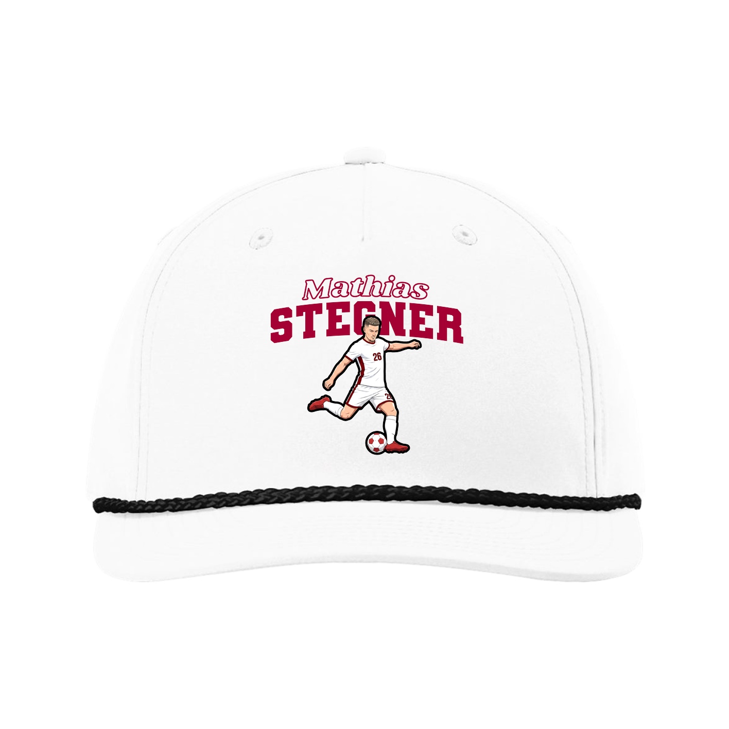 Five-Panel Classic Rope Cap — Name Arch in White