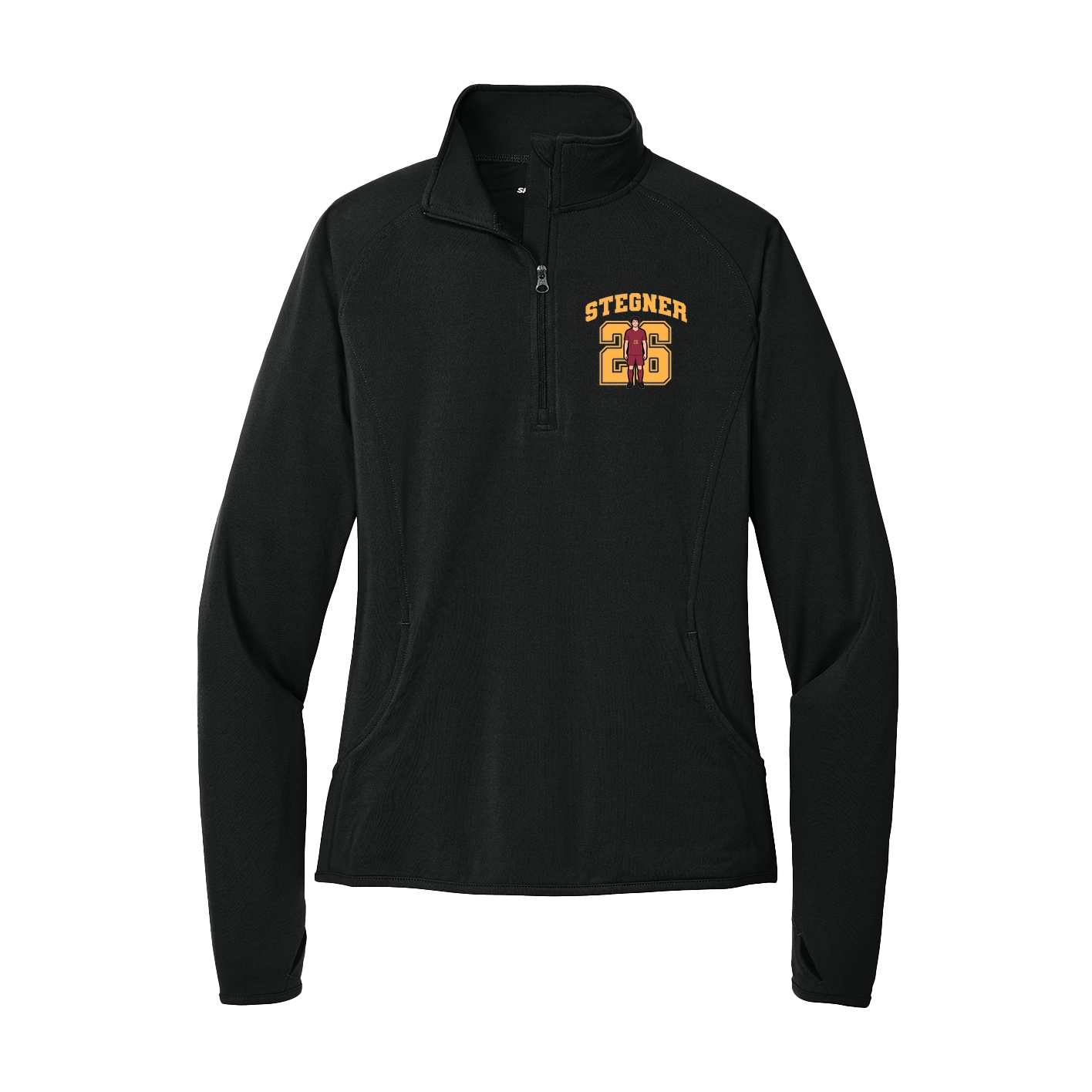 Women's Q-Zip Pullover — Number in Black