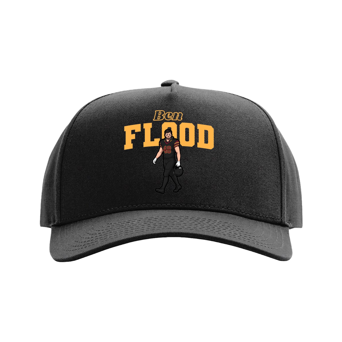 Full Fabric Five-Panel Champ Cap — Name Arch in Black