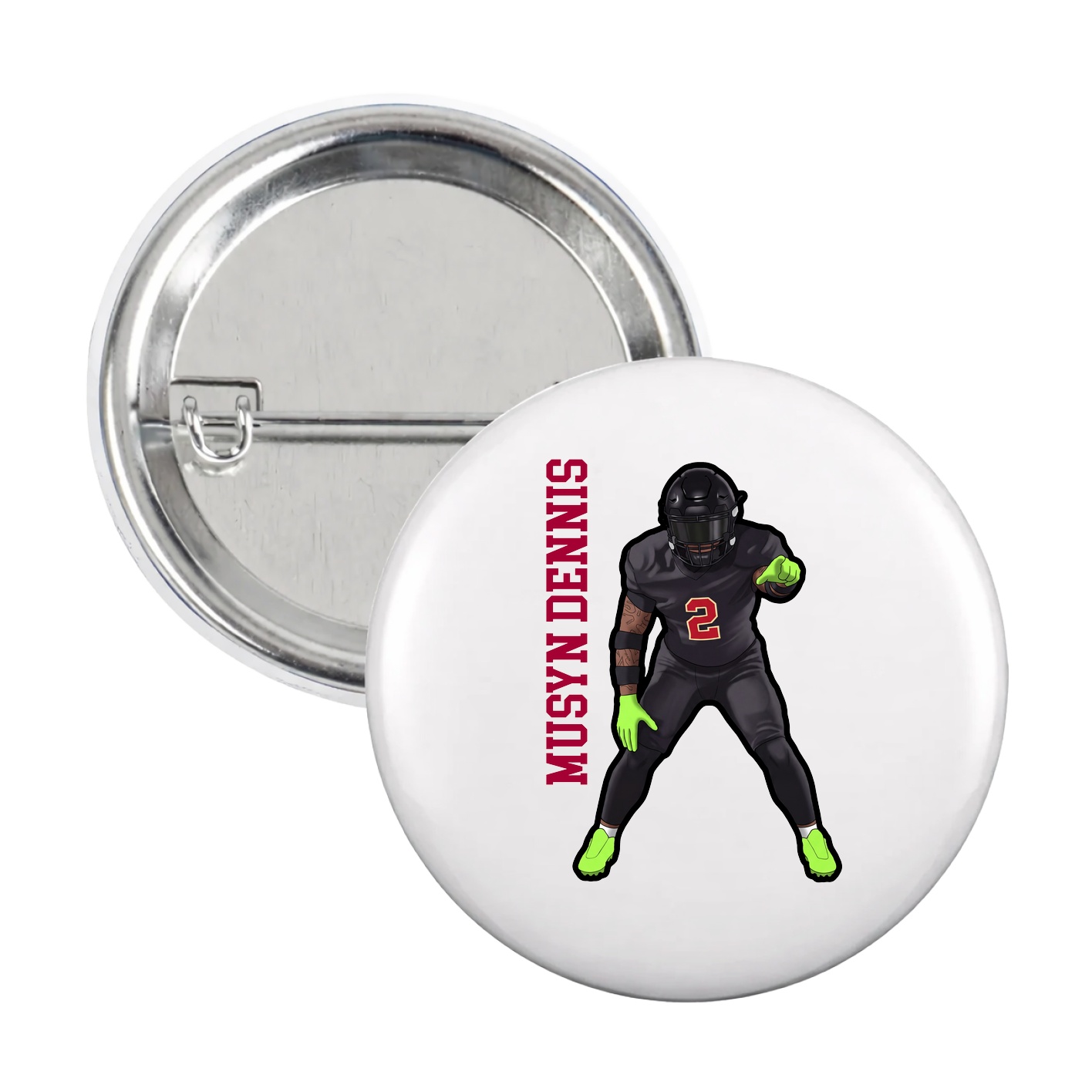 Game Day Button — Name Vertical in White