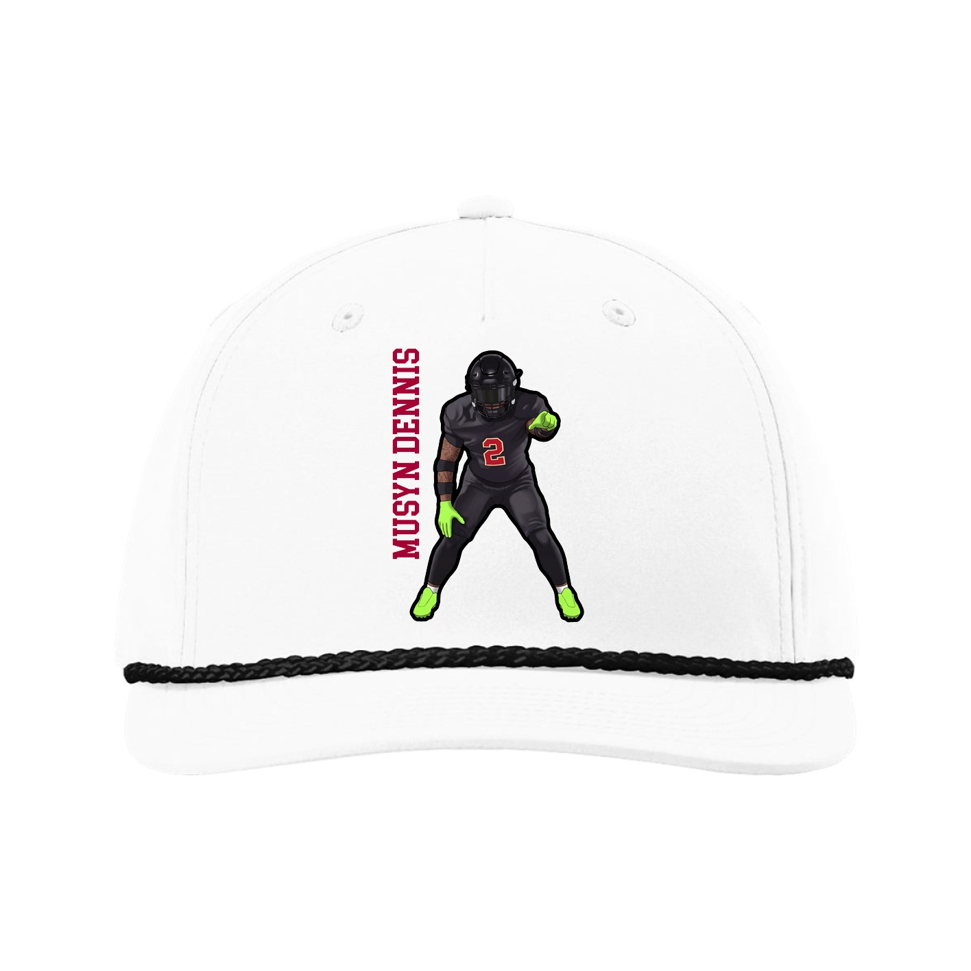 Five-Panel Classic Rope Cap — Name Vertical in White