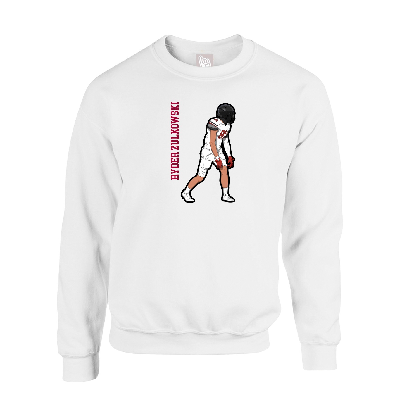 Fleece Crew — Name Vertical in White