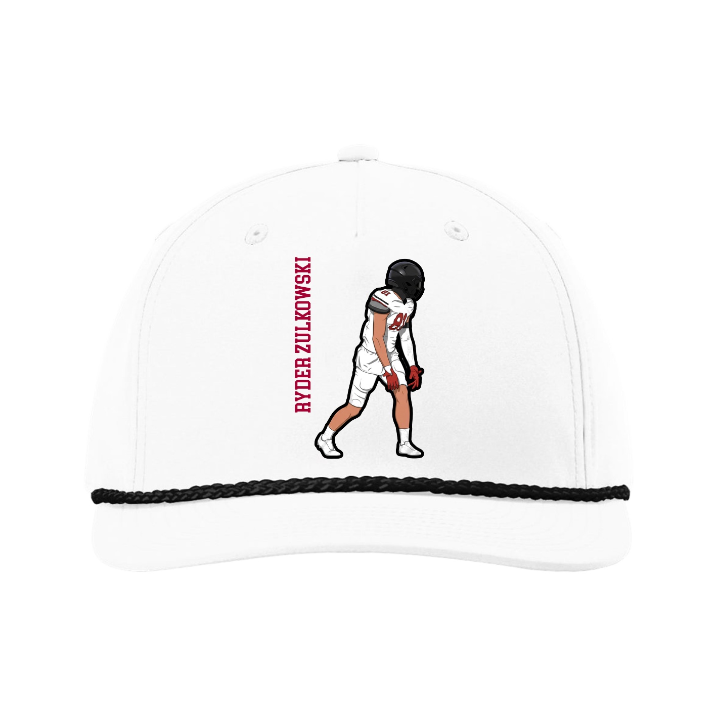 Five-Panel Classic Rope Cap — Name Vertical in White