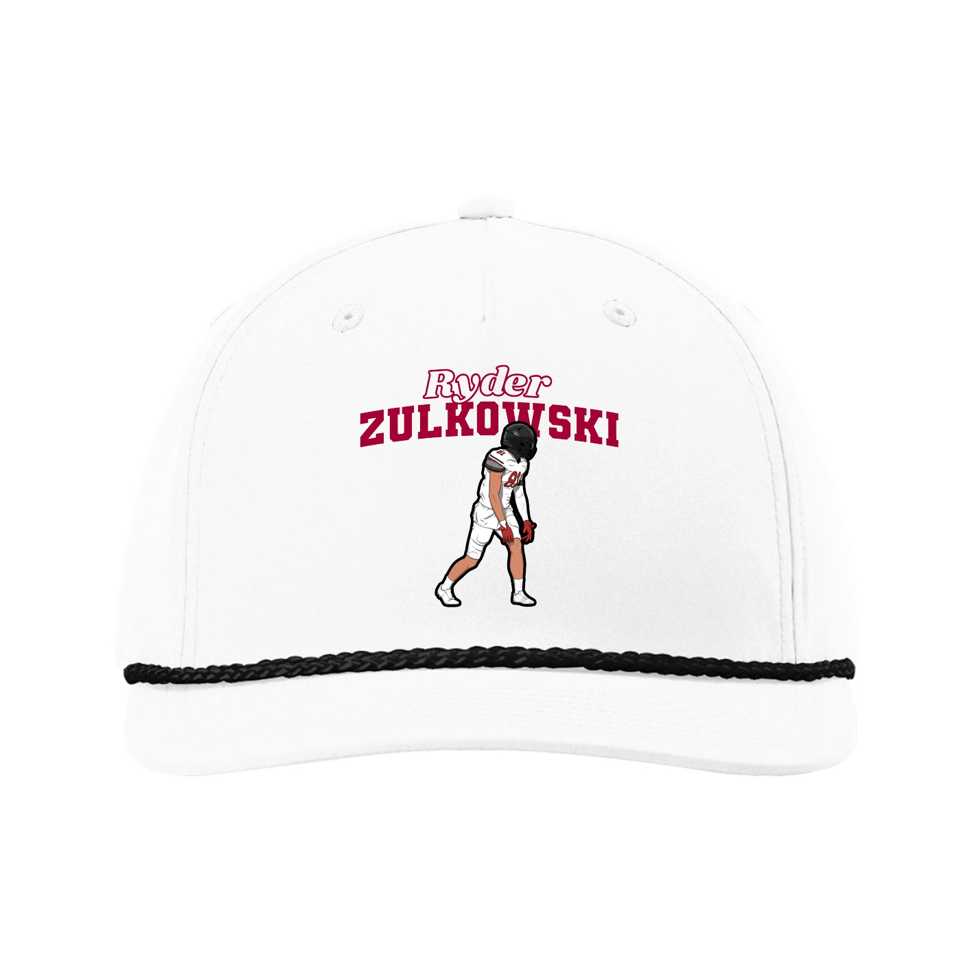 Five-Panel Classic Rope Cap — Name Arch in White