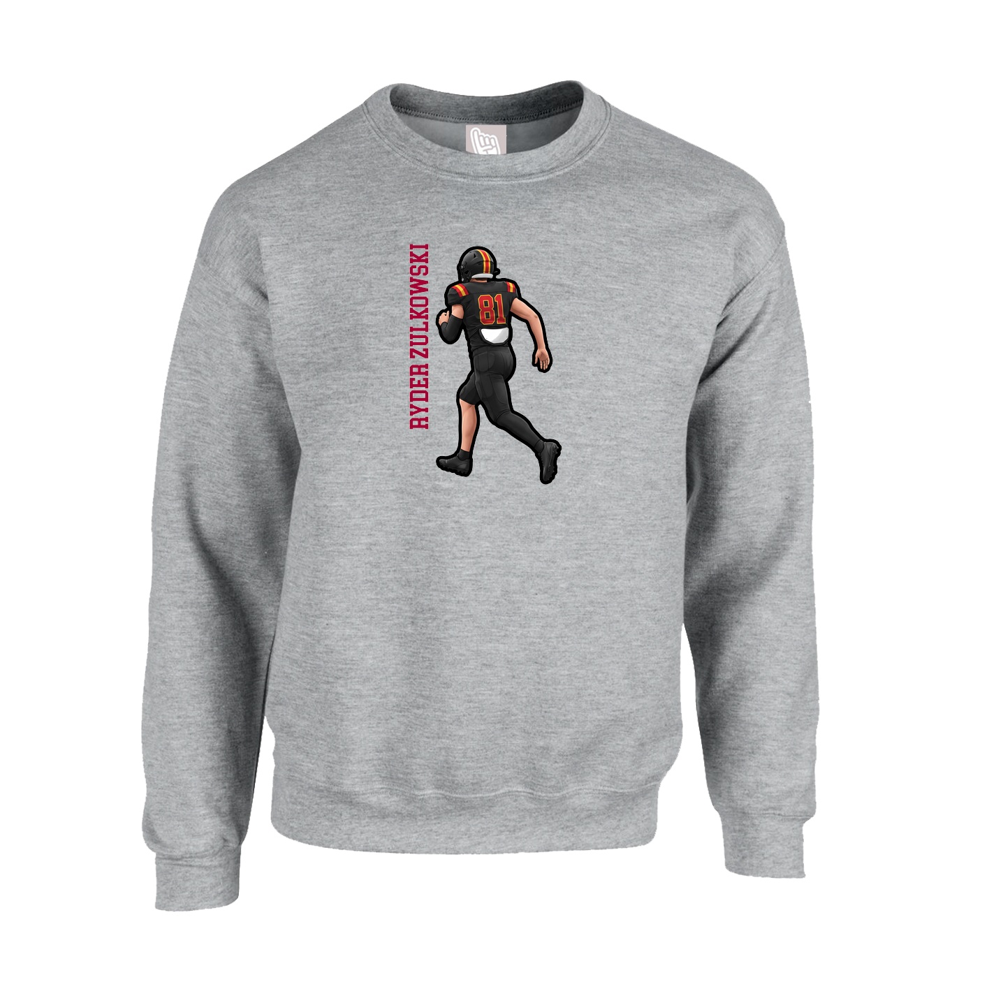 Fleece Crew — Name Vertical in Grey