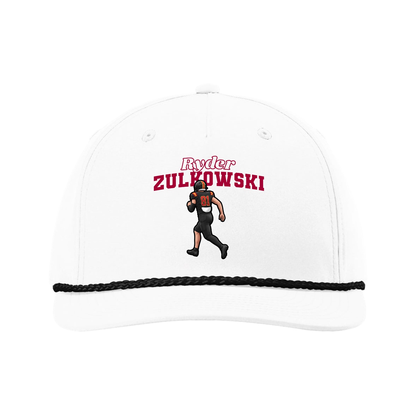 Five-Panel Classic Rope Cap — Name Arch in White