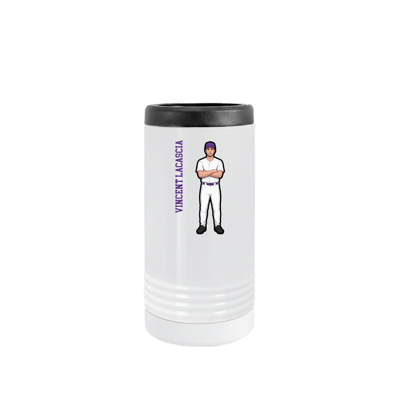 Slim Beverage Holder — Name Vertical in White